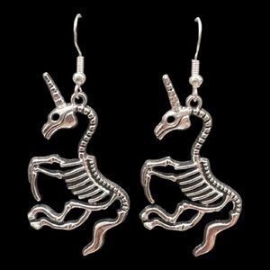 Handmade 925 Silver Hook Earrings (Hypoallergenic) w Unicorn Skeletons